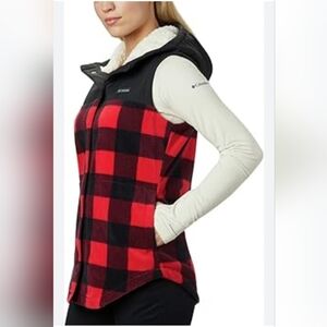 Columbia Women's Benton Springs Overlay Plush Plaid Hooded Vest w/Pockets